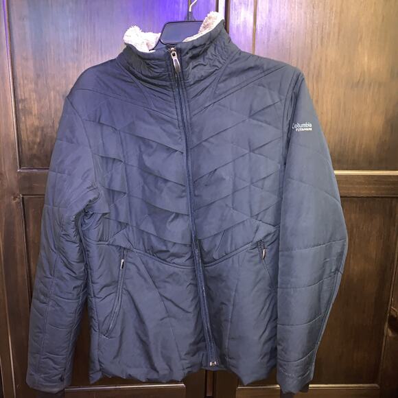 Columbia Jacket Women’s Large Navy Blue Omni-Heat Interchange Insulated Quilted - Picture 2 of 14